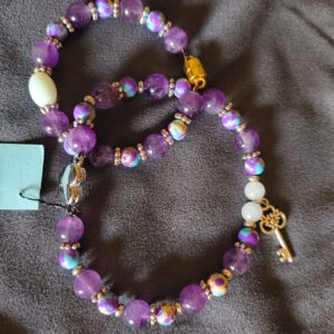 #5 Mother and daughter bracelet set featuring Amethyst. Wire strung with magnetic clasp.