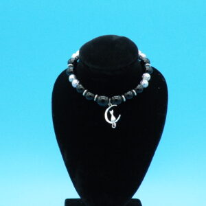 #38 Black Obsidian with Cat and Moon Charm Bracelet