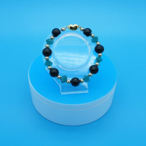 #16 Obsidian Bracelet with Green Chip Rock